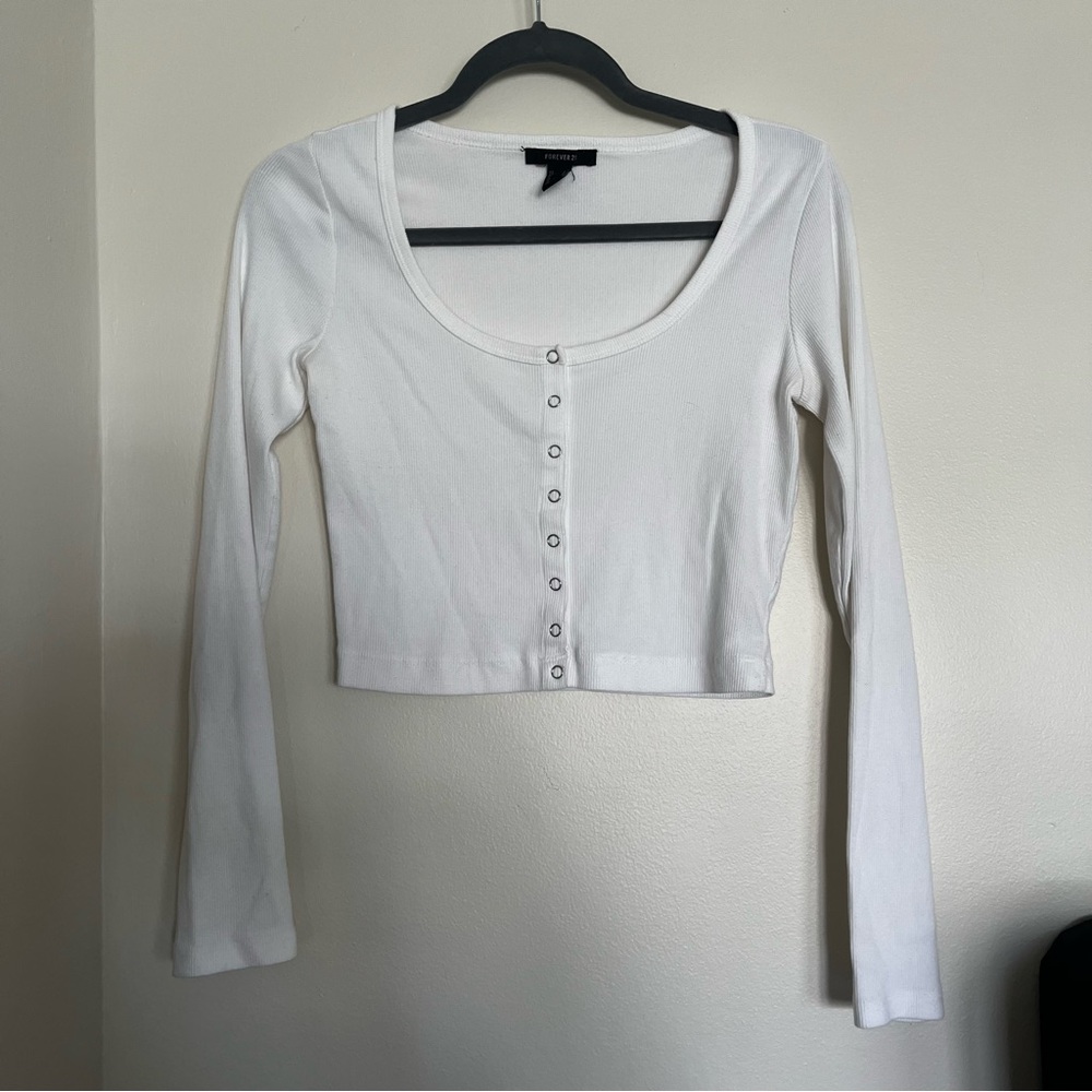 White Cropped Long Sleeve Top